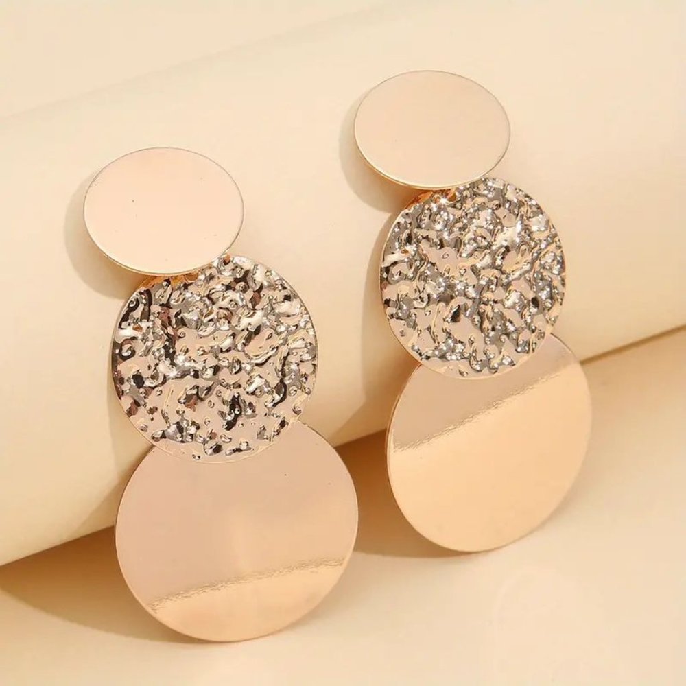 Gold Triple Disc Drop Earrings - Elegant Women's Jewelry